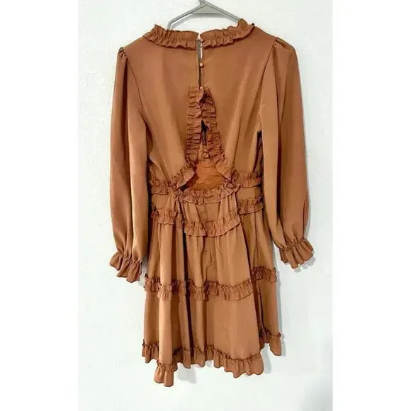 Burnt Orange Ruffle Short Dress Size Small - Picture 9 of 14